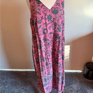 J. Jill Vibrant Pink and Green Maxi Dress
